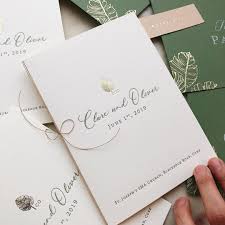 Tropical Wedding Programs With A Mix Of Olive Green Gold And Twine Wedding We Unique Wedding Stationery Letterpress Wedding Invitations Wedding Stationery