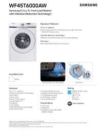 It should not be confused with a stackable combination of a separate washing machine and a separate clothes dryer. Samsung Wf45t6000aw Wf45t6000aw A5 Specification Manualzz