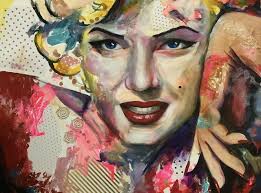 MARILYN” ORIGINAL MIXED Media Figurative Painting 14x11 Acrylic Collage  $164.59