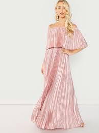 Flounce Foldover Front Off Shoulder Pleated Dress Shein Sheinside Maxi Dress Prom Pleated Dress Long Maxi Dress