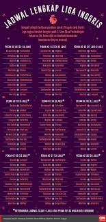 Crystal palace vs southampton fulham vs arsenal liverpool vs leeds united tottenham hotspur vs everton west bromwich albion vs leicester city west ham united vs newcastle united burnley vs manchester. Infografis Jadwal Lengkap Liga Inggris
