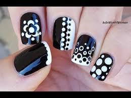 Black And White Nail Art Design Easy In Today S Nail Tutorial Video I Show You Five Really Easy Black And White Nail Designs Using Dotting Tool Dot Nail Art Nail Art Designs Diy Black Nail Designs