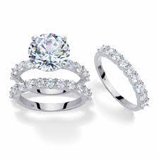Round Cubic Zirconia 2 Piece Bridal Ring Set 9 20 Tcw Platinum Plated With Matching Free Bonus Ring On Palmbeach Jewelry Bridal Ring Set Rings Ring Sets