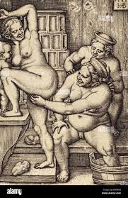 Sebald Beham (Deutsch, 1500-1550), drei Frauen baden nackt, 1548, Gravur  Stockfotografie - Alamy