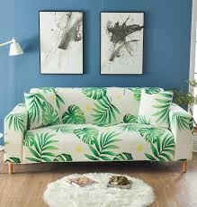Ivory Green Palm Leaf Pattern Sofa Couch Cover Slip Covers Couch Sofa Covers Slipcovers