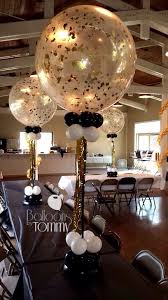 60th Birthday Decoration Ideas For Him Clear 3 Foot Balloons Can Be Jazzed Up With Confetti It S An Elegant Centerpiece For A 50th Birthday B 80th Birthday Party 70th Birthday Parties Gold Party