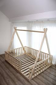 Teepee Toddler House Bed Montessori Floor Bed Kid Bed Etsy In 2021 Toddler House Bed Kid Beds Floor Bed
