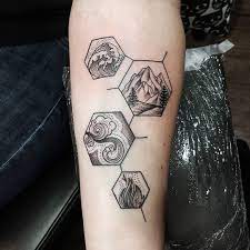 Finding a tattoo design that you want inked on your skin forever is a process. 4 Elements Tattoo Done Today For Emma Tattoo Tattooist Femaletattooartist Tattooart Artist Art Tatt Elements Tattoo Hexagon Tattoo Four Elements Tattoo