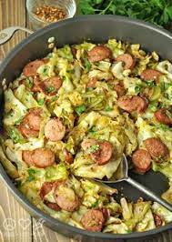 Fried Cabbage With Kielbasa Low Carb Gluten Free Recipe No Carb Diets Food Recipes Healthy Recipes