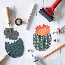 Kakteen Linoldrucke Geschenk Linoldruck Diy Kaktus Linoldruck Linolschnittdrucke Blumenzeichnung
