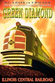 Illinois Central Green Diamond Train Of The 30 S Retro Travel Poster Train Posters Vintage Travel Posters