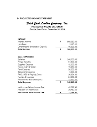 Project Study On Establishing Lending Business Lending Company Study Income Statement Template