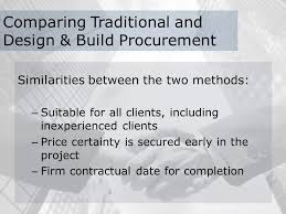 A design and build specication provides a description of the requirements in output or outcome terms, concentrating on what is required rather than how it is to be delivered. Different Procurement Methods Ppt Video Online Download