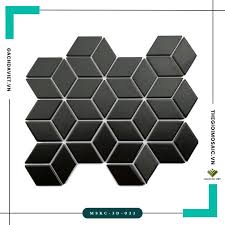Gạch mosaic kim cương lập phương màu đen mờ MSKC-3D-023 - Thế Giới Mosaic