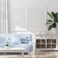 Coastal + classic style at this stunning sea island home 35 photos. Mock Up Frame In Home Interior Background Coastal Style Living Room With Marine Decor 3d Render Stock Photo Picture And Royalty Free Image Image 124697984