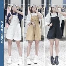 Yếm Quần Kaki Ngắn Phối Túi Lớn Trước Ngực 2 Dây Cao Cấp 115