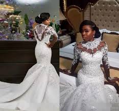 Why wouldn't you try on mermaid wedding dresses? 2020 Luxurious African Black Women Mermaid Wedding Dresses High Neck Sheer Long Sleeves Appliques Bridal Wedding Gowns Vestido De Novia Discount Designer Wedding Dresses Elegant Wedding Gowns From Syxl Dress 160 58 Dhgate Com