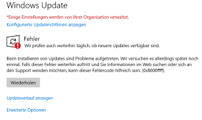 We use wsus to deploy updates to clients, recently most of our hosts have an error when install feature update to windows 10 version 1607 and 1703. Update Problem 0x8000ffff Microsoft Community