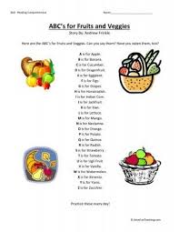 Reading Comprehension Worksheet Abc S For Fruits And Veggies Reading Comprehension Worksheets Comprehension Worksheets Reading Comprehension