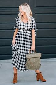 Contrast Checkered Dress Black And White Checkered Plaid Buffalo Print Pattern Dress Button Front Tied S Checkered Dress Plaid Dress Outfit Buffalo Plaid Dress