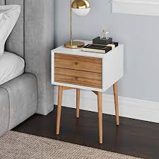 Nathan James Harper Mid Century Side Table 2 Drawer Wood Nightstand White Brown Nathan James In 2020 Mid Century Side Table Wooden Side Table Brown Nightstands