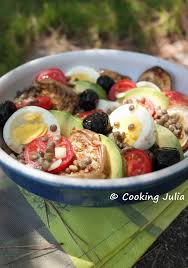 Salade Lentilles Aubergines Avocat Tomates œufs Durs Salade De Lentilles Salade Cuisson Des Aliments
