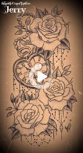 Heart Shaped Pocket Watch And Roses Tattoo Design 3 15 For Miel In 2020 Rose Tattoo Design Mandala Rose Sleeve Tattoos