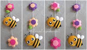 Carousel Cradle With Bees Flowers And Hive In Felt Carousel For Newborn Cradle Suspended Carousel Bees And Flowers Felt Birth Gift Baby Mobile