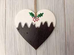 Maybe you would like to learn more about one of these? Christmas Pudding Wooden Heart Tree Decoration Seasonal Ornament Glitter Holly And Be Diy Christmas Paintings Wooden Christmas Decorations Christmas Plaques