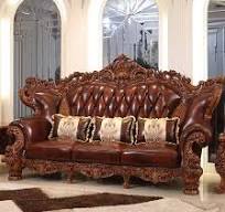 Sofa Kulit Sapi Lapisan Atas Gaya Eropa Dipadukan dengan Kayu Solid untuk  Ruang Tamu Mewah dan Sofa Besar yang Sepenuhnya Dilengkapi
