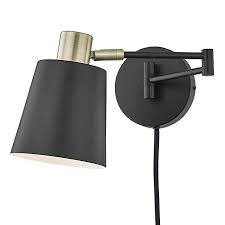 Black And Brass Wall Sconce Plug In Light Society Alexi Plug In Wall Sconce In Matte Black With Swivel Arm And Brass Details Modern Contemporary Loft Sty Plug In Wall Sconce Wall Sconces Sconces