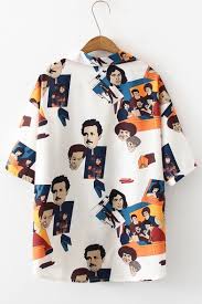 Search faster, better & smarter here! Funny Cartoon Figure Printed Lapel Collar Short Sleeve White Button Hawaiian Shirt Beautifulhalo Com