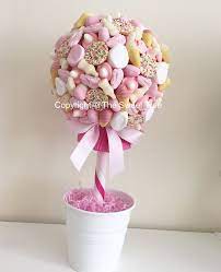 Pretty Pink Pic N Mix Sweet Tree Pink And White Candy Tree Perfect For Baby Showers Birthday Party Wedding Or E Arreglos De Bautizo Primera Comunion Bautizo