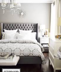 Grey Patterns And Tufted Headboard Make The Perfect Combo Citrine Living Grey Headboard Bedroom Bedroom Headboard Remodel Bedroom