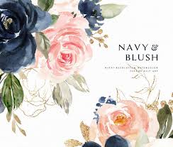 Watercolor Floral Clip Art Navy Blush Small Etsy Floral Watercolor Floral Wreath Watercolor Hand Painted Wedding
