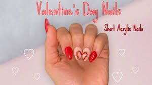 Short family quote tattoos images and photos. Easy Valentine S Day Nail Design Short Almond Acrylic Nails Rhinestones Heart Design Youtube