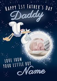 Children daughters congratulating dad and giving him postcard and gift box. 1st Father S Day Dumbo Photo Card Funky Pigeon
