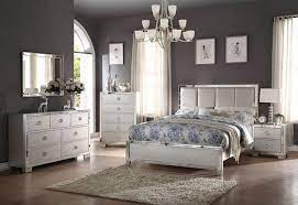 Acme 24830q 4 Pc Voeville Ii Platinum Finish Wood Mirrored Accents Queen Bedroom Set Bedroom Set Master Bedroom Set Bedroom Sets