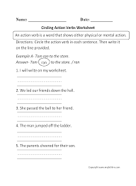 Circling Action Verbs Worksheet Verb Worksheets Action Verbs Worksheet Linking Verbs Worksheet
