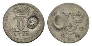 Die kleinen münzen zeigen österreichische blumen, symbolisch für die umwelt. Unter Schweden Karl Xii 1697 1718 5 Ore 1700 Ahlstrom 118 Gegenstempel Und 101 Munze Haljak 1587