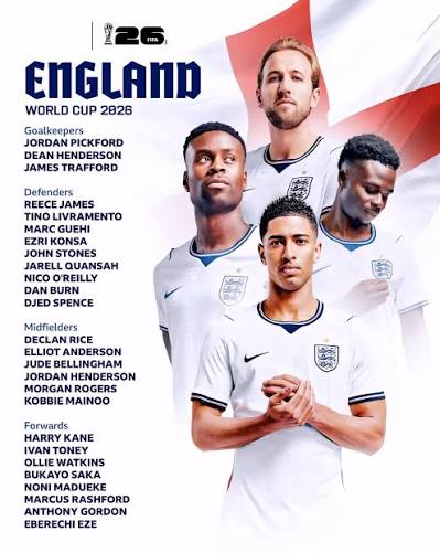 RESMI: Skuad Timnas Inggris untuk Piala Dunia 2026. Pemain yang tidak dipanggil Thomas Tuchel: ❌ Trent Alexander-Arnold ❌ Phil Foden. ❌ Cole Palmer. ❌ Harry Maguire. ❌ Lewis Hall. ❌ Adam Wharton.