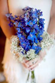 Delphinium have lovely blue hues and lend a great texture to a wildflower vibe! Delphinium Wedding Bouquet With Baby S Breath Delphinium Wedding Bouquet Affordable Wedding Flowers Delphinium Bridal Bouquet