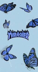 Thrasher Butterfly Wallpaper Iphone Blue Wallpaper Iphone Iphone Wallpaper Glitter Aesthetics digital wallpaper, vaporwave, kanji, chinese characters. thrasher butterfly wallpaper iphone