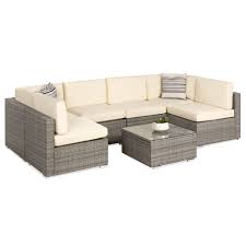 5pc rattan modular garden corner sofa set description. Best Choice Products 7 Piece Modular Outdoor Conversational Furniture Set Wicker Sectional Sofas W Cover Gray Cream Walmart Com Walmart Com