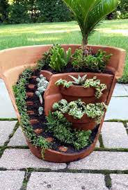 This Dish Garden Has A Half Broken Pot That Looks Like Stares And Can Be Used As A Decoration Outside Dur Fairy Garden Pots Broken Pot Garden Fairy Garden Diy