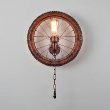 Metal Wheel Sconce Lighting 1 Light Industrial Wall Lighting In Rustic Copper For Bar Beautifulhalo Com