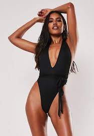 Missguided Black Rib High Leg Halter Neck Plunge Swimsuit In 2021 Plunge Swimsuit High Leg Swimsuit Halter Neck Plunge Dress