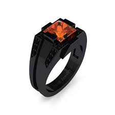 Mens Modern 14k Black Gold 2 0 Carat Princess Orange Sapphire Etsy Black Diamond Wedding Rings Black Gold Jewelry Black Gold Ring