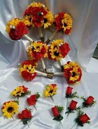 Your source for beautiful inexpensive artificial wedding bouquets online. Red Roses And Sunflower Wedding Bouquets