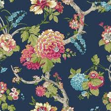Prepasted, eco belle, smartstick®, vinyl hd Wallpaper Designer Pink Red Blue White Yellow Taupe Green Floral Vine On Navy Floral Wallpaper Wallpaper Flower Wallpaper